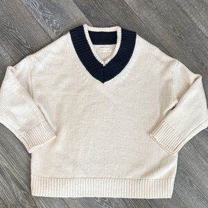 Abercrombie & Fitch Cream Sweater with Navy Collar